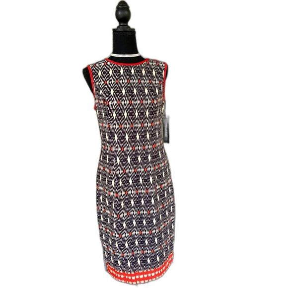 MUSE Geometric Open-Back Sheath Dress black orange Geometric dimond Sz 12 NWT - Picture 3 of 12